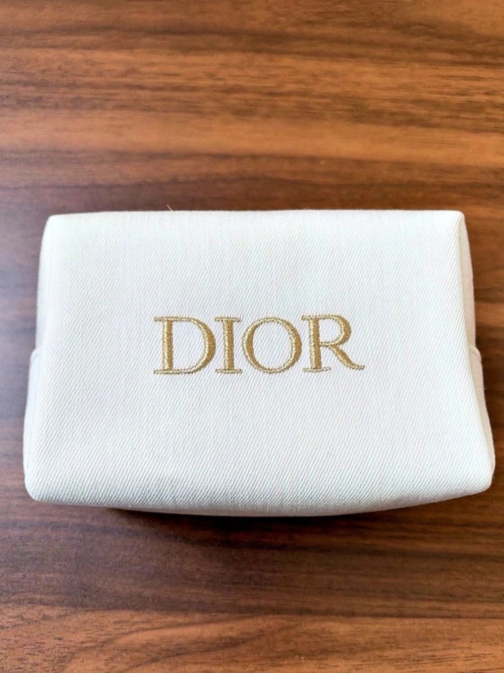 New Dior Beauty White Canvas Gold Logo Cosmetic Pouch